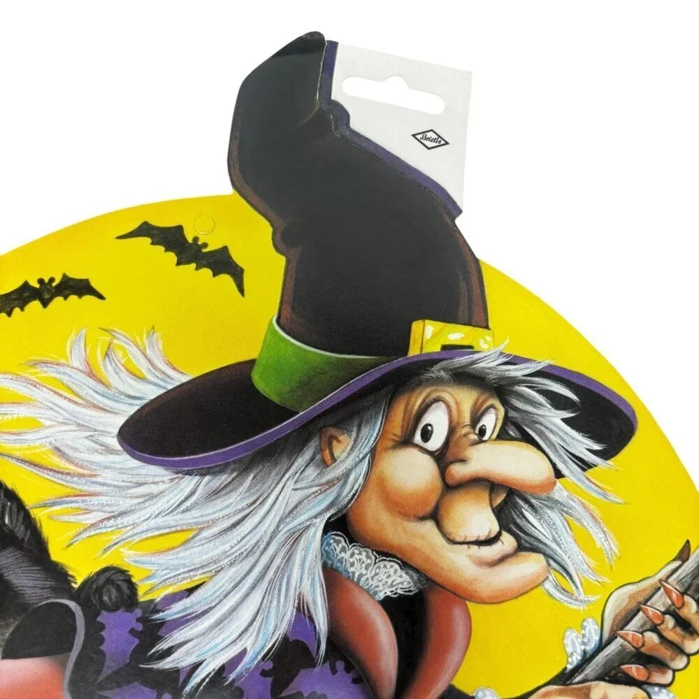 Vintage Beistle Halloween 1983 Die cut Witch Broom Full Moon Bat Cat Decoration